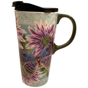 Evergreen Floral Butterfly 17 oz Travel Mug